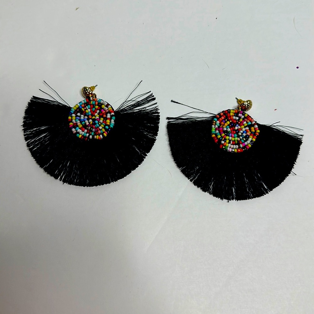 Black Fringe Boho Earrings
